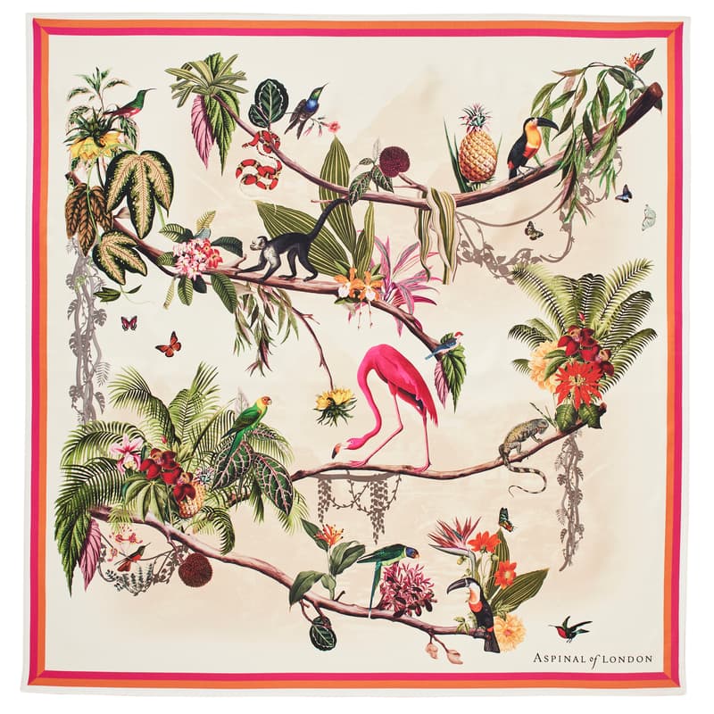 Tropical Garden Silk Scarf in Ivory Pure Silk