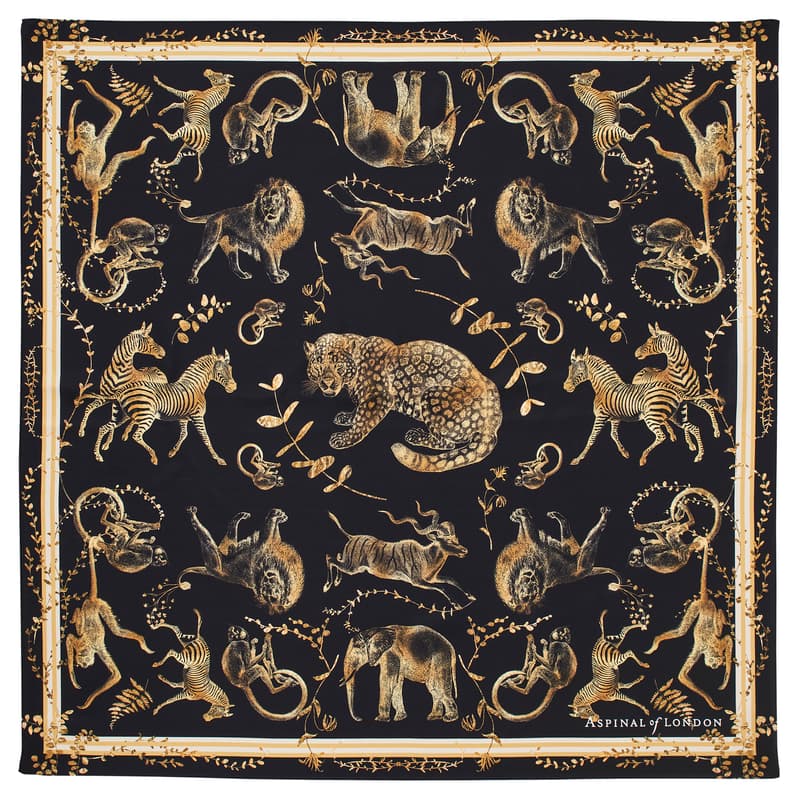 Animal Kingdom Silk Scarf in Black & Gold Pure Silk