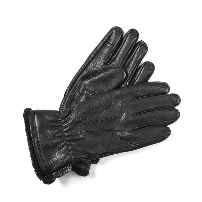 Men's Deerskin Leather Gloves in Black Deerskin with Shearling Cuff