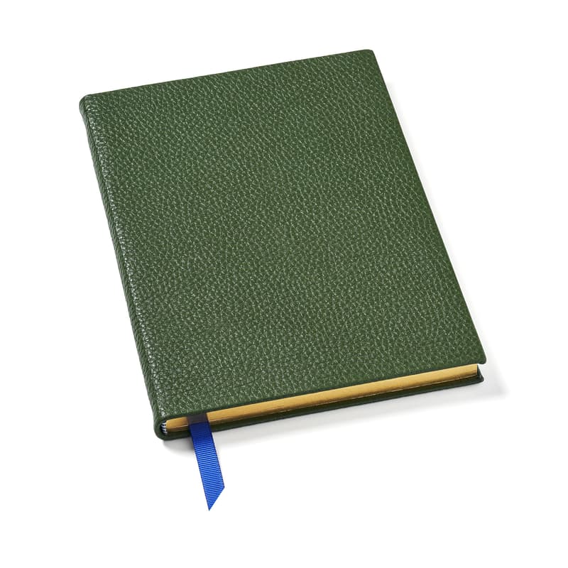 A5 Leather Bound Notebook in Racing Green Pebble