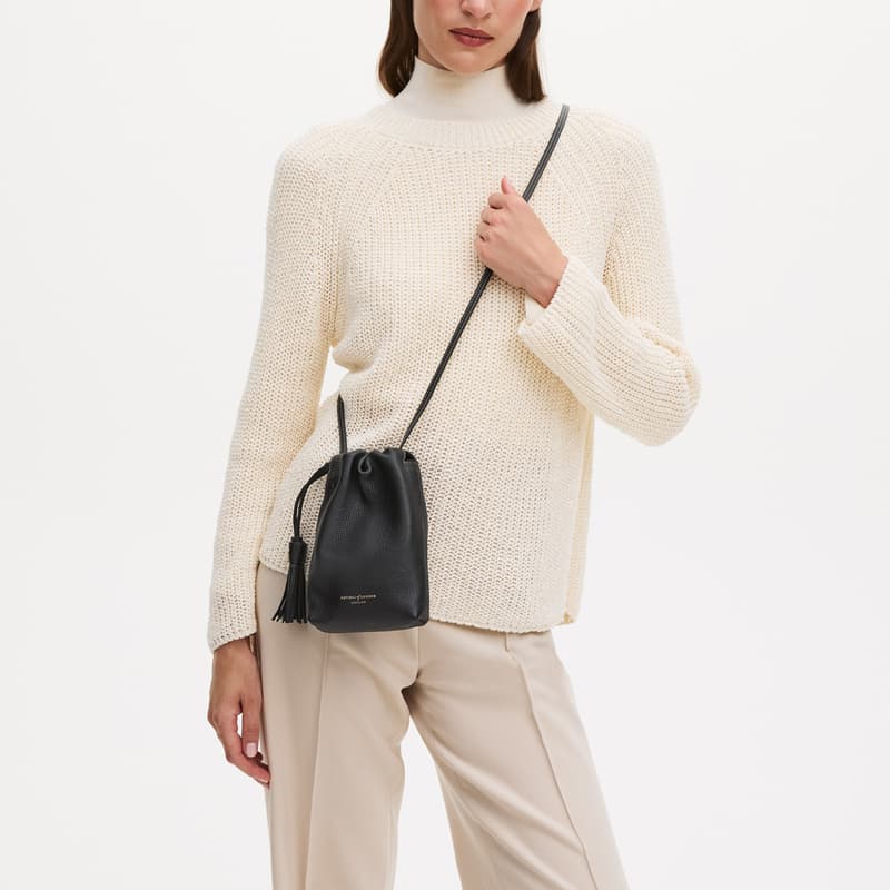 Hudson Crossbody Pouch in Black Milled Pebble