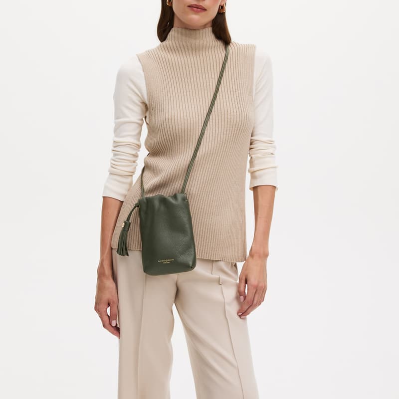 Hudson Crossbody Pouch in Forest Green Milled Pebble