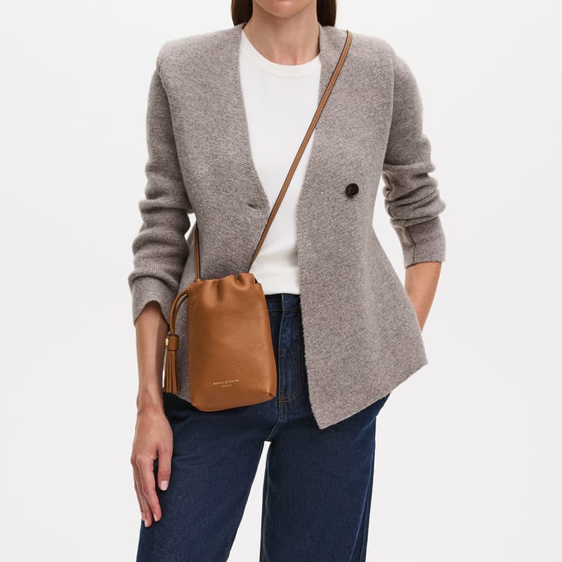 Hudson Crossbody Pouch in Tan Milled Pebble