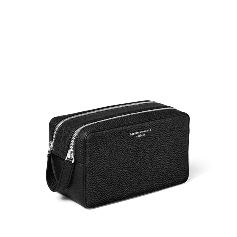 Double Zip Mount Street Wash Bag in Black Pebble