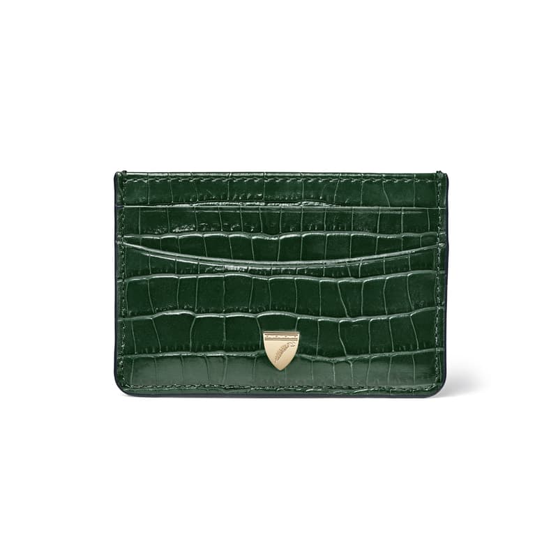 Slim Credit Card Holder in Deep Shine Evergreen Small Croc
