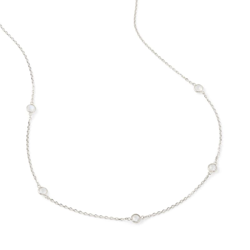 Gemstone Necklace in Rainbow Moonstone & Sterling Silver 925