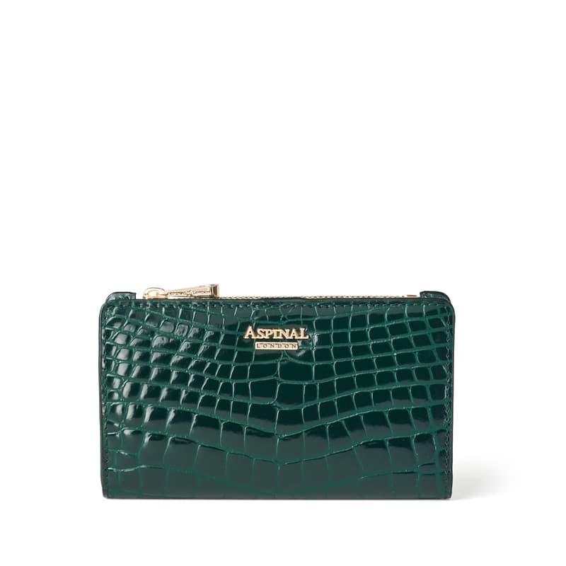 Mayfair Coin & Card Wallet in Evergreen Patent Croc