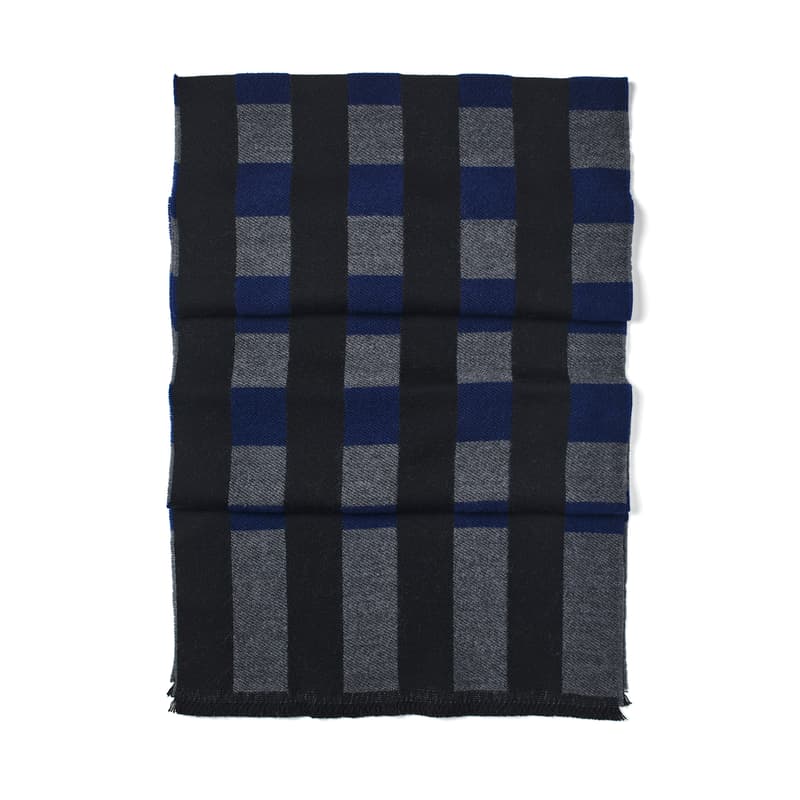 Exploded Check Wool Scarf in Navy