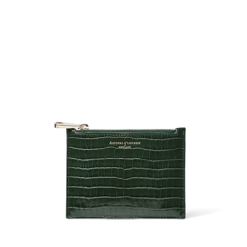 Small Essential Flat Pouch in Deep Shine Evergreen Small Croc