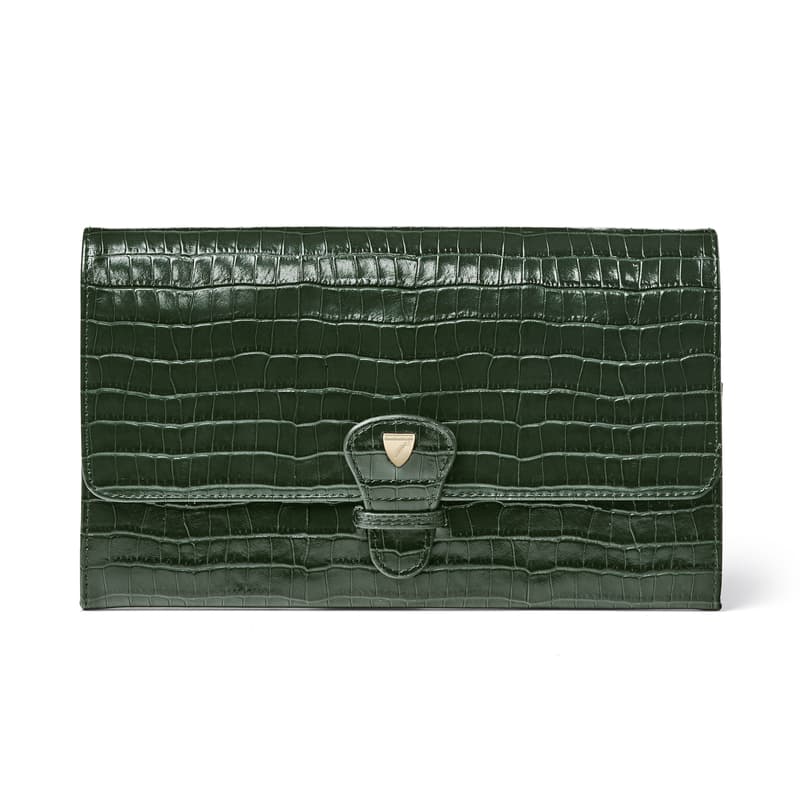 Travel Wallet in Deep Shine Evergreen Small Croc