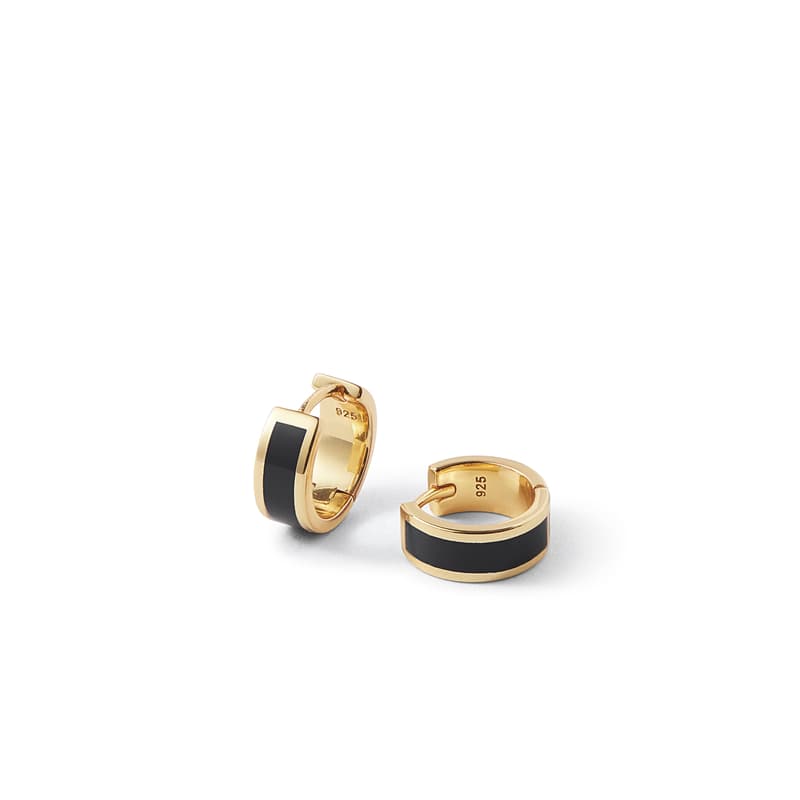 Enamel Huggie Earrings in Black Enamel & 18ct Gold Plated