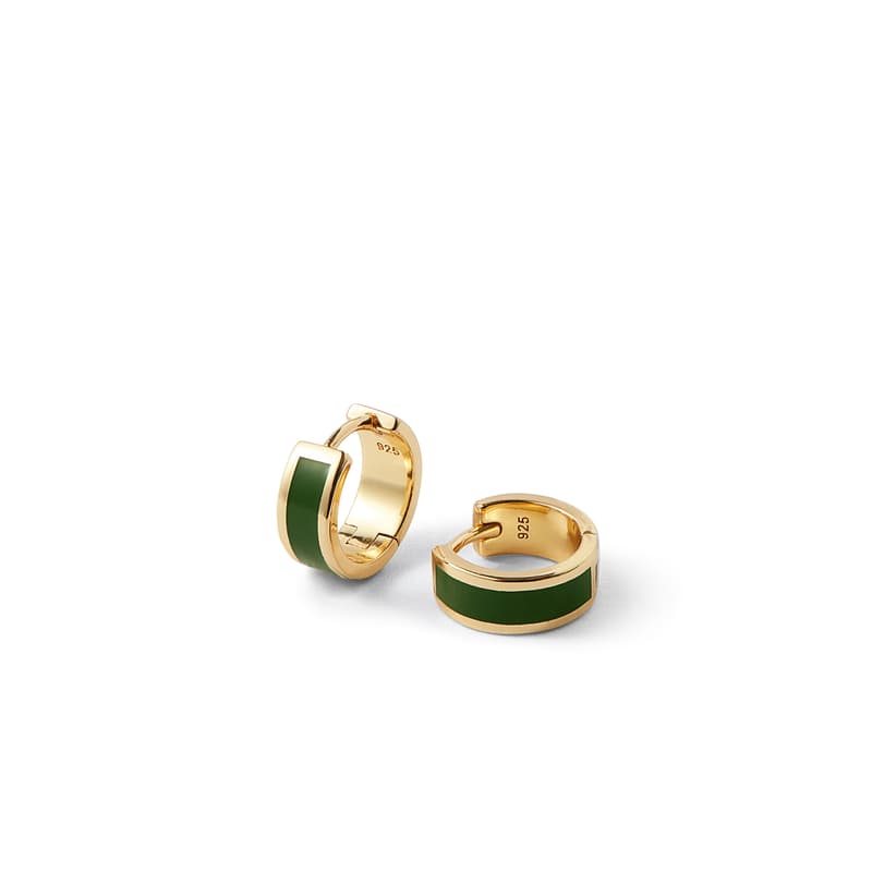 Enamel Huggie Earrings in Racing Green Enamel & 18ct Gold Plated
