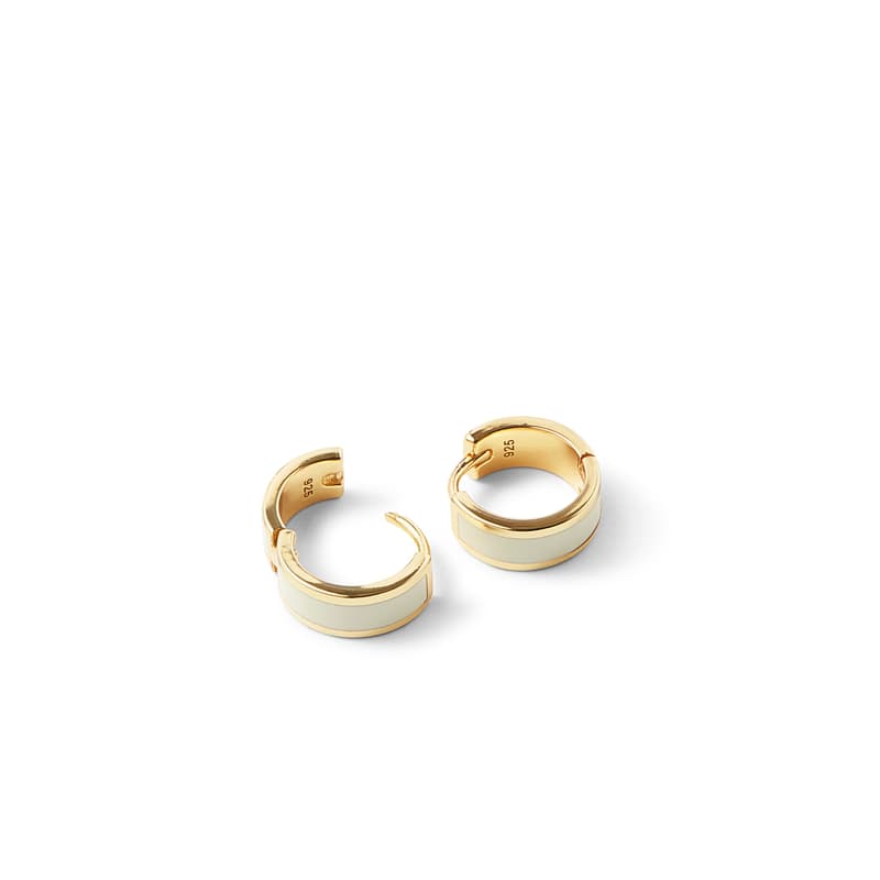 Enamel Huggie Earrings in Ivory Enamel & 18ct Gold Plated