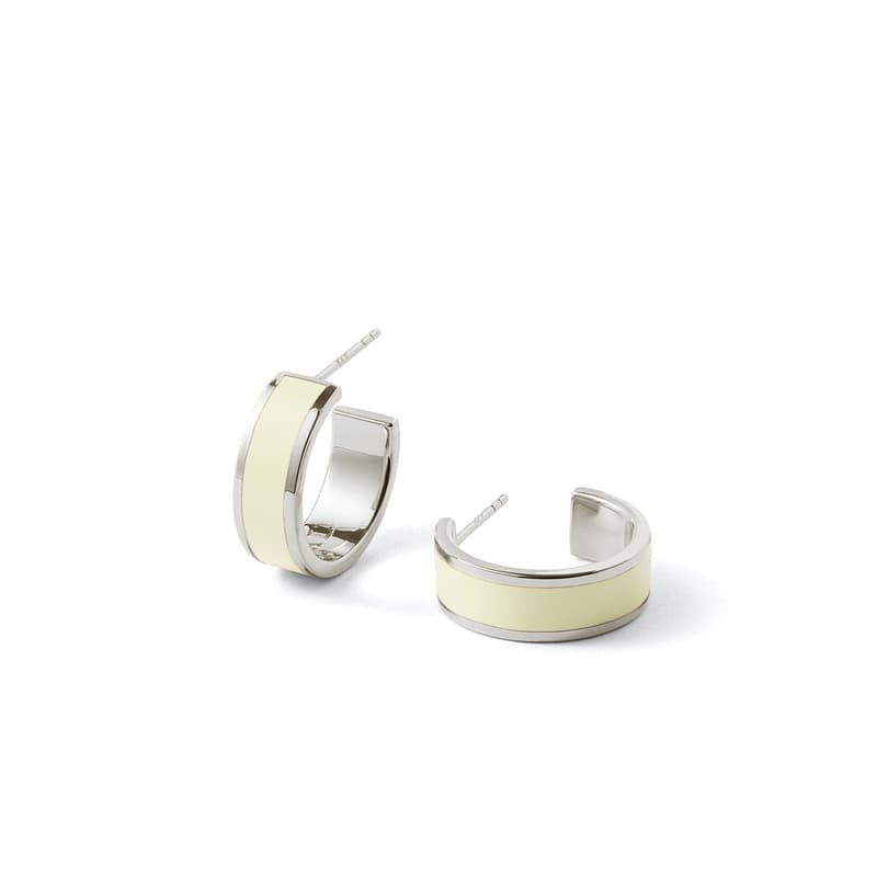 Enamel Hoop Earrings in Ivory Enamel & Palladium Silver Plated