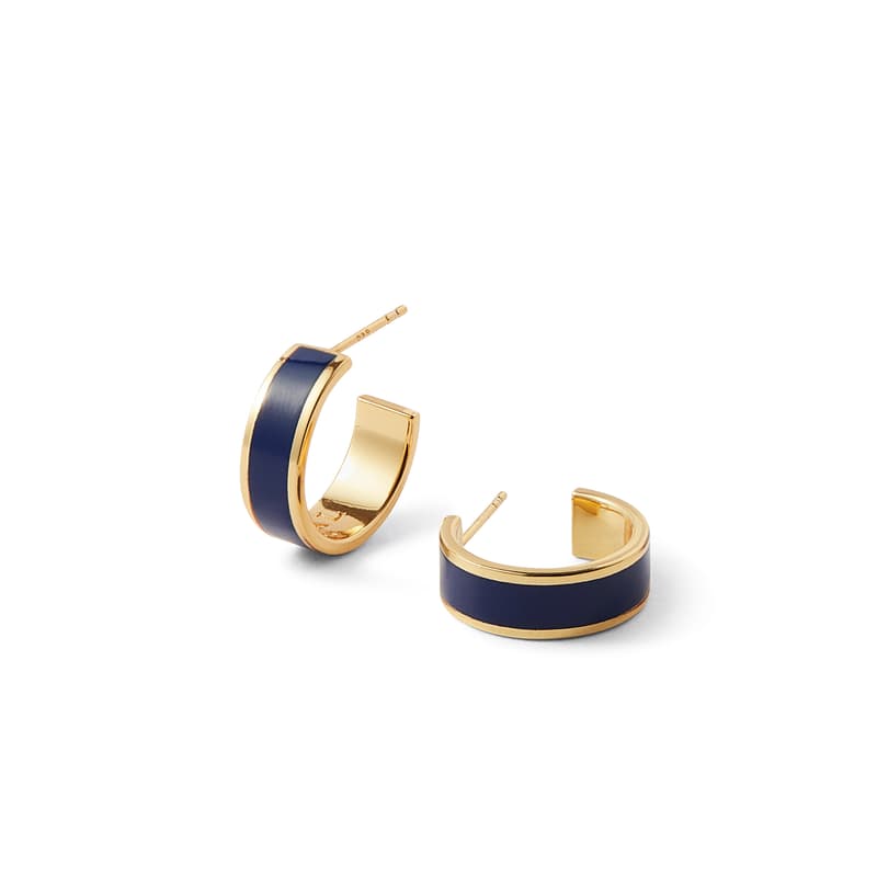 Enamel Hoop Earrings in Navy Enamel & 18ct Gold Plated