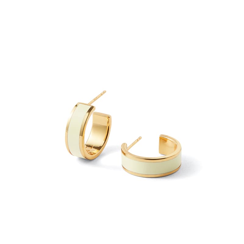 Enamel Hoop Earrings in Ivory Enamel & 18ct Gold Plated
