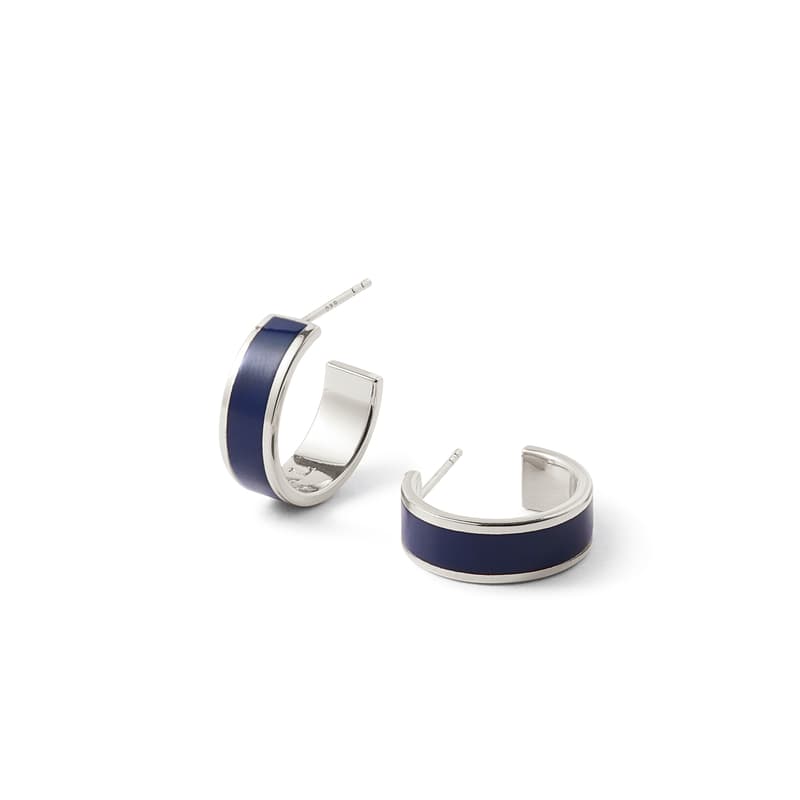 Enamel Hoop Earrings in Navy Enamel & Palladium Silver Plated
