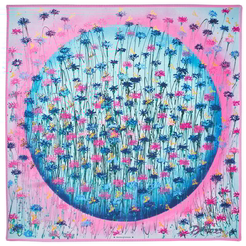 Our Planet of Bees Silk Scarf in Candy Pink & Cornflower Blue Pure Silk