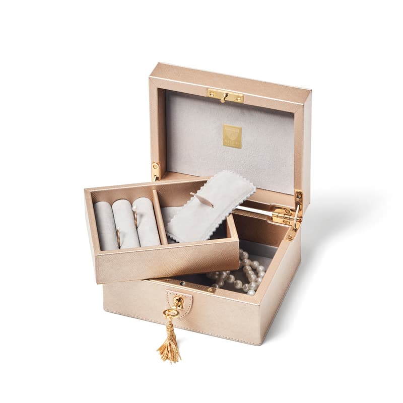 Bijou Jewellery Box in Champagne Metallic Saffiano