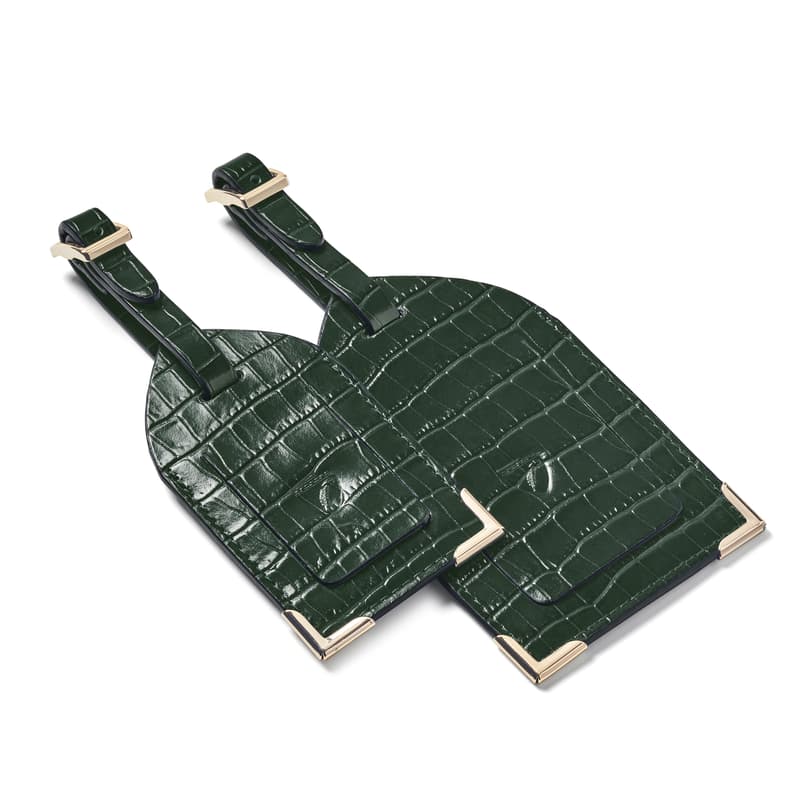 Set of 2 Luggage Tags in Deep Shine Evergreen Small Croc