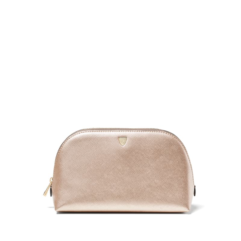 Classic Makeup Case in Champagne Metallic Saffiano