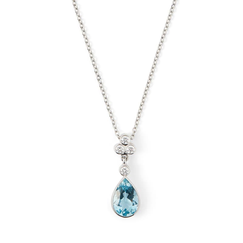 Aphrodite Teardrop Aquamarine & Diamond Pendant Necklace