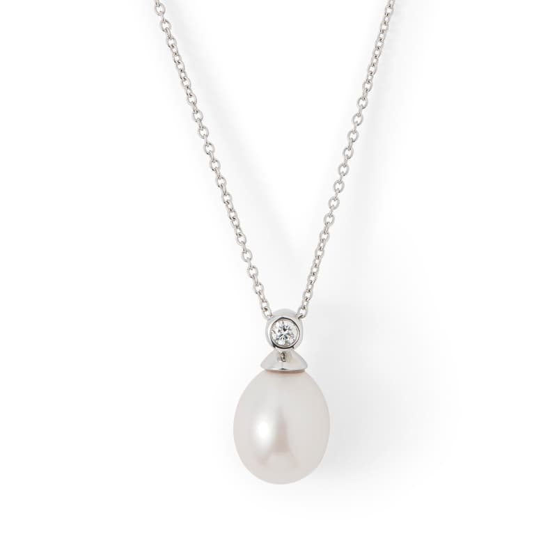 Arabella Teardrop Pearl & Diamond Pendant Necklace