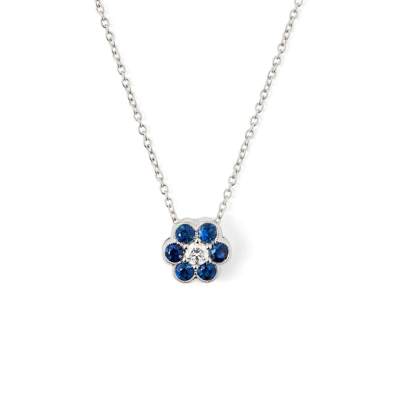 Athena 18ct White Gold Sapphire & Diamond Cluster Pendant Necklace
