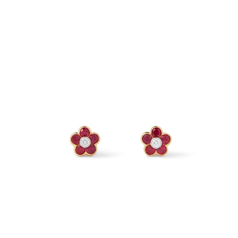Athena 18ct Gold Ruby & Diamond Cluster Stud Earrings