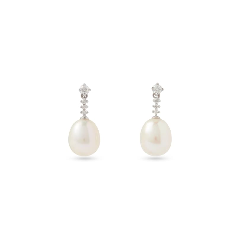Classic Diamond & Freshwater Pearl Drop Earrings set in 18ct White Gold