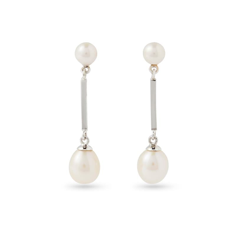 Eclipse 9ct White Gold Double Freshwater Pearl Drop Earrings