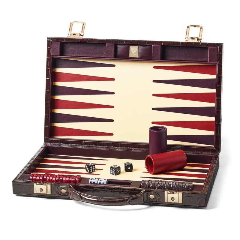15-inch Backgammon Set in Deep Shine Amazon Brown Croc