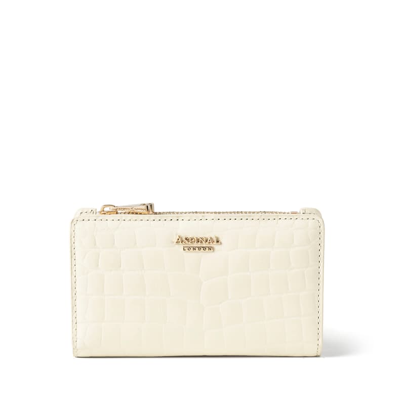 Mayfair Coin & Card Leather Wallet in Ivory Patent Croc