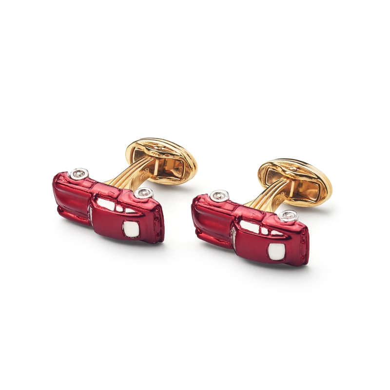 Car Cufflinks in Merlot Enamel on Gold Plate
