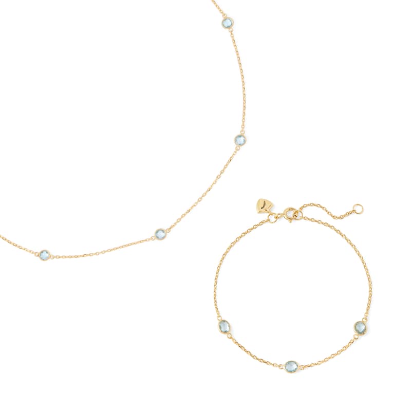 Gemstone Necklace & Bracelet Set in Swiss Blue Topaz & 18ct Gold Vermeil