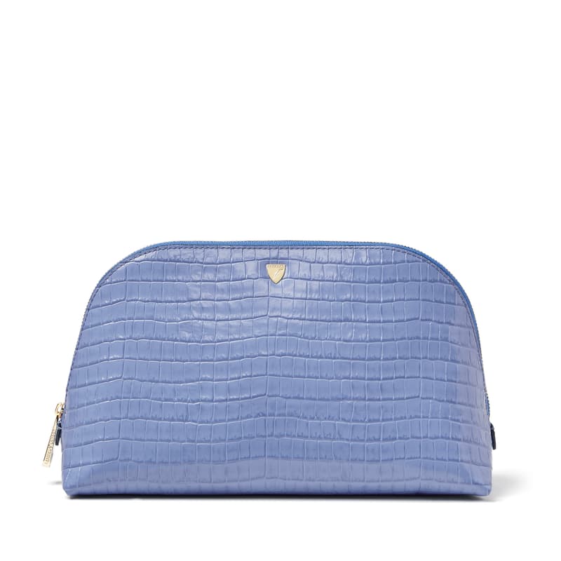 Classic Toiletry Bag in Deep Shine Capri Blue Small Croc