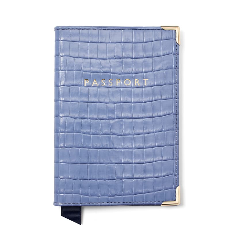Passport Cover in Deep Shine Capri Blue Small Croc