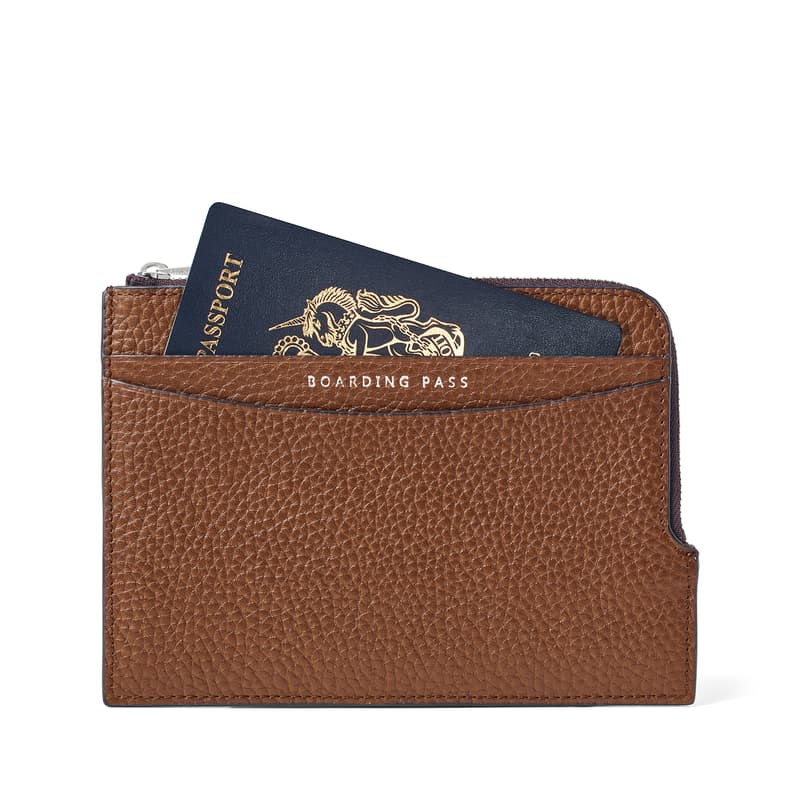 Zipped Travel Wallet in Tobacco Pebble