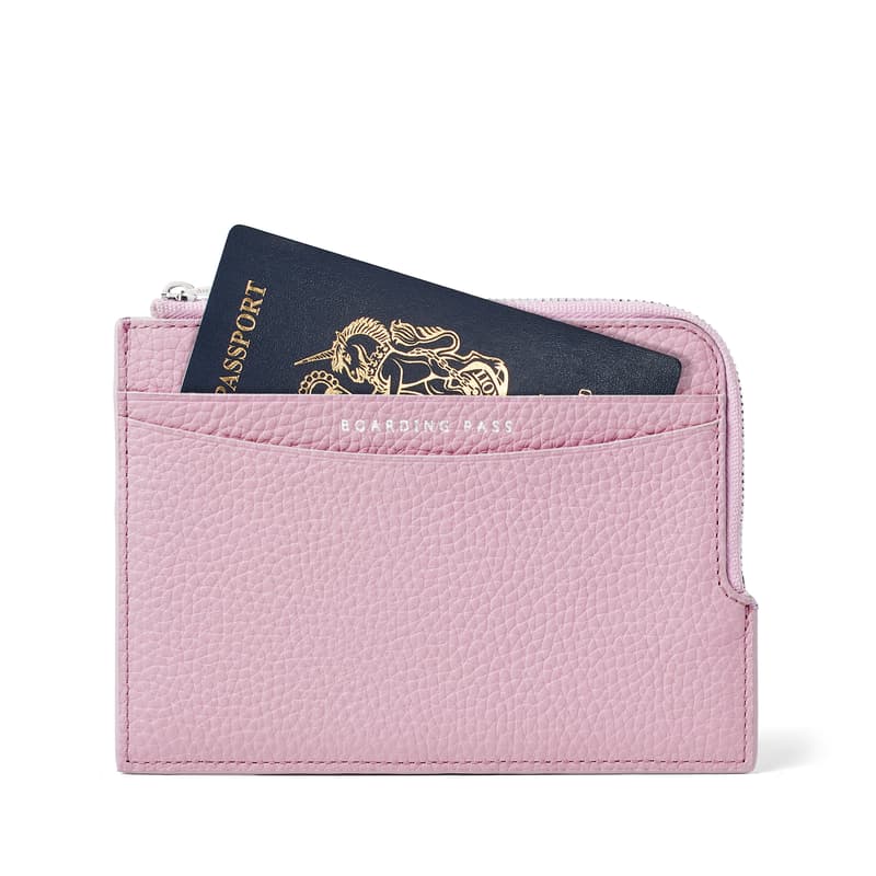 Zipped Travel Wallet in Powder Lilac Pebble