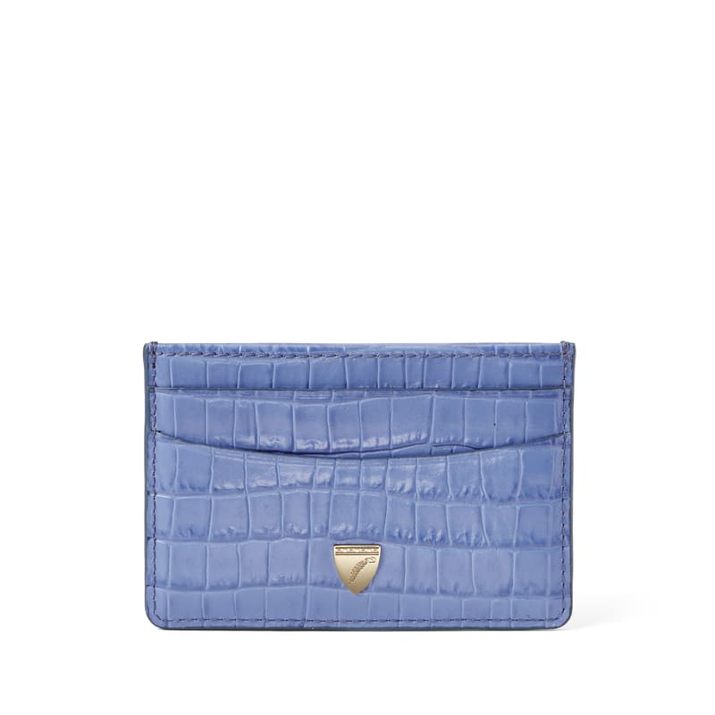 Slim Credit Card Holder in Deep Shine Capri Blue Small Croc