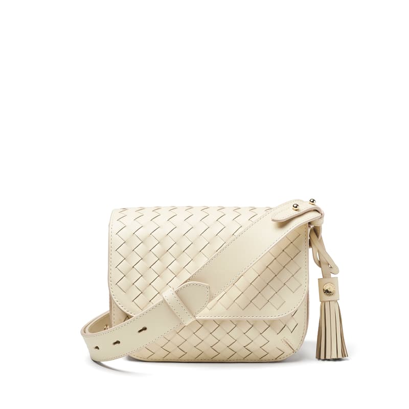 Ella Crossbody Bag in Ivory Woven Leather