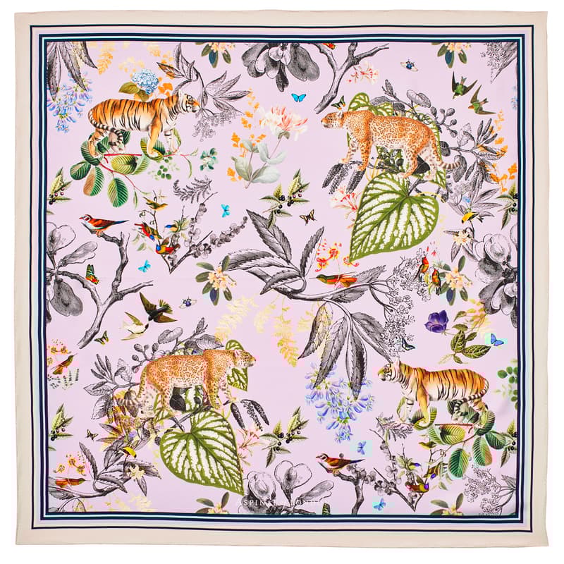 Tigers & Leopards Silk Scarf in Lilac Pure Silk