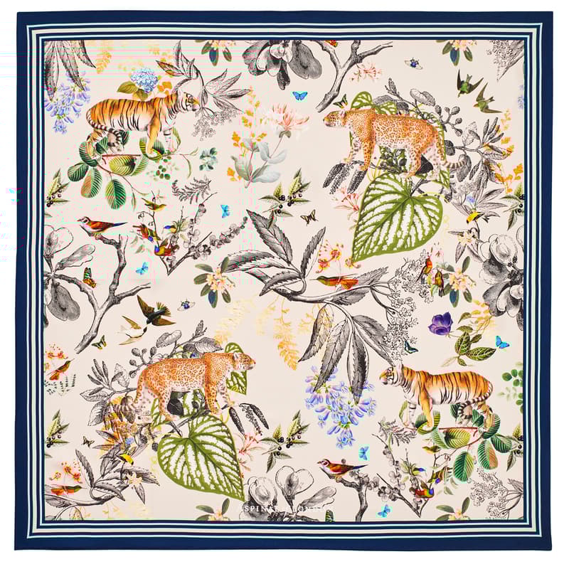 Tigers & Leopards Silk Scarf in Soft Taupe Pure Silk