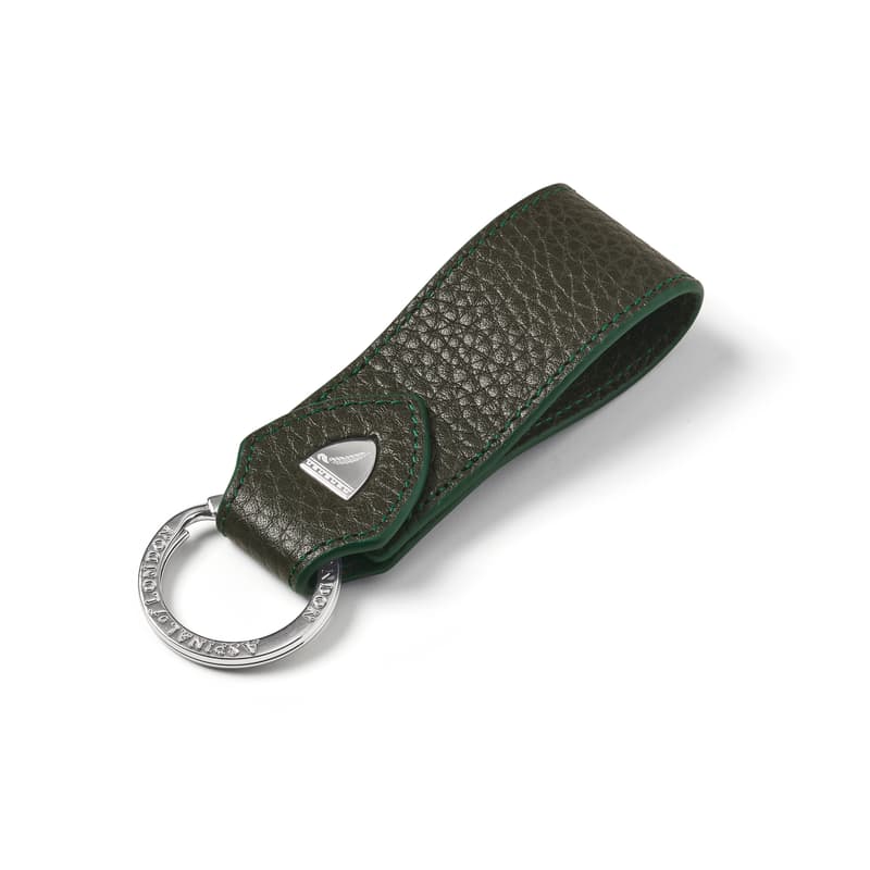 Small Leather Loop Keyring in Forest Green Pebble