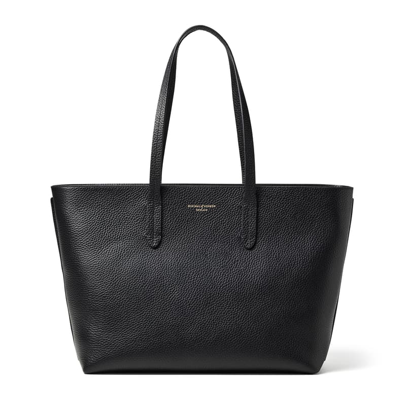 Zipped East West Tote Bag in Black Pebble