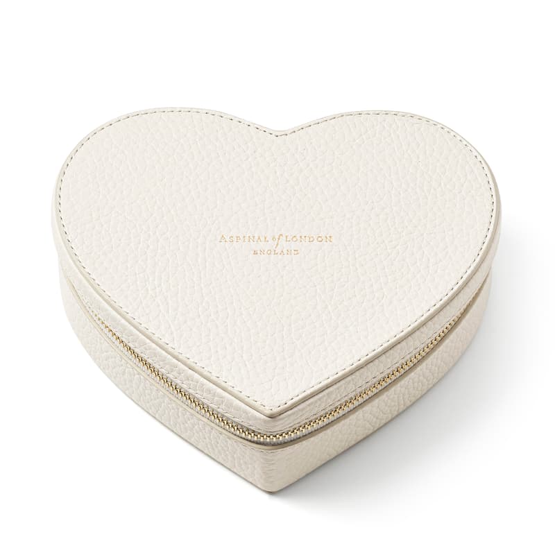 Large Heart Jewellery Case in Ivory Pebble