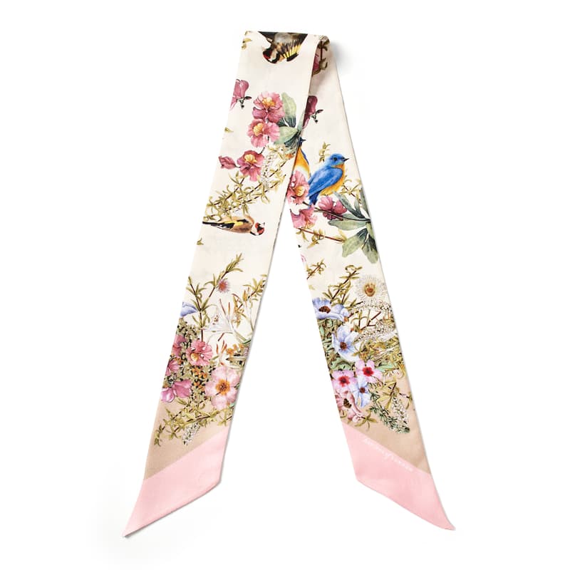 Edwardian Garden Skinny Silk Scarf in Putty Pure Silk