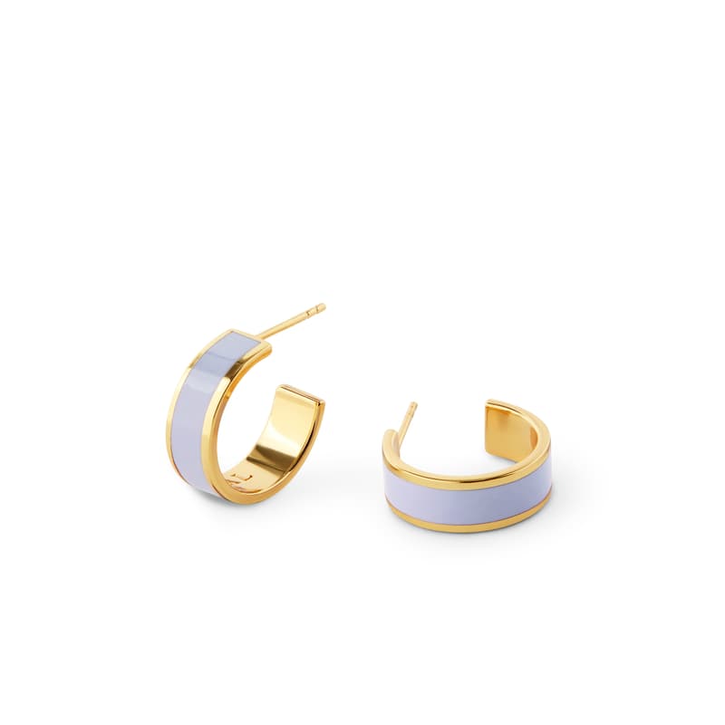 Enamel Hoop Earrings in Lavender Enamel & 18ct Gold Plated