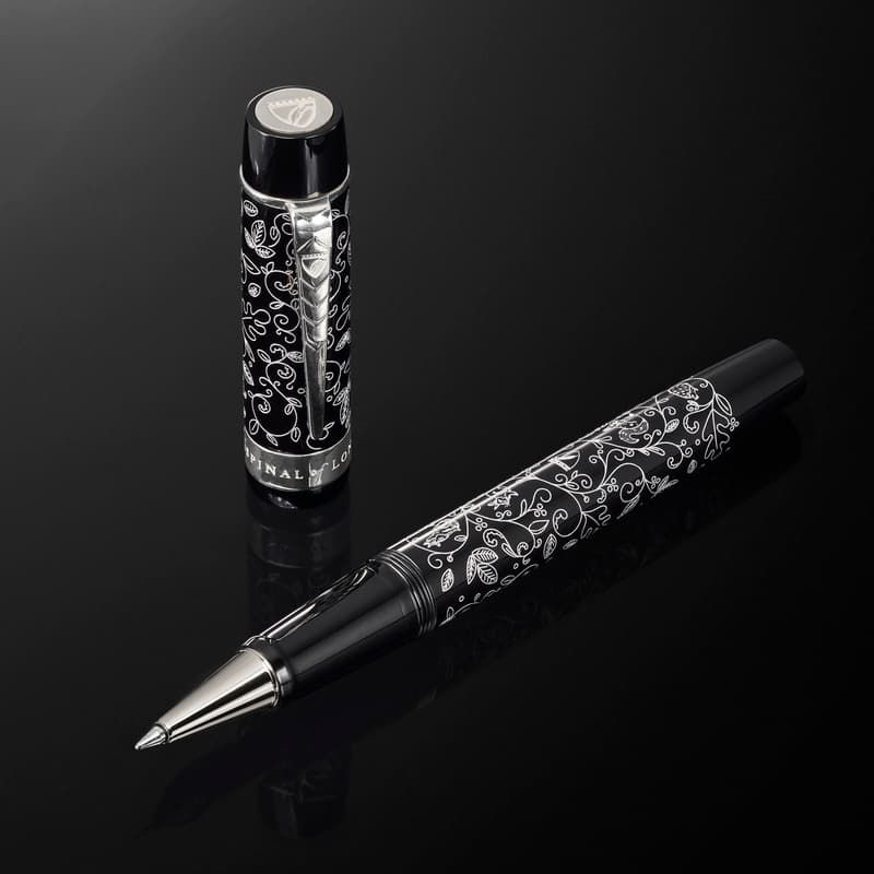 Luxury Engraved Pen in Black Acrylic & Sterling Silver