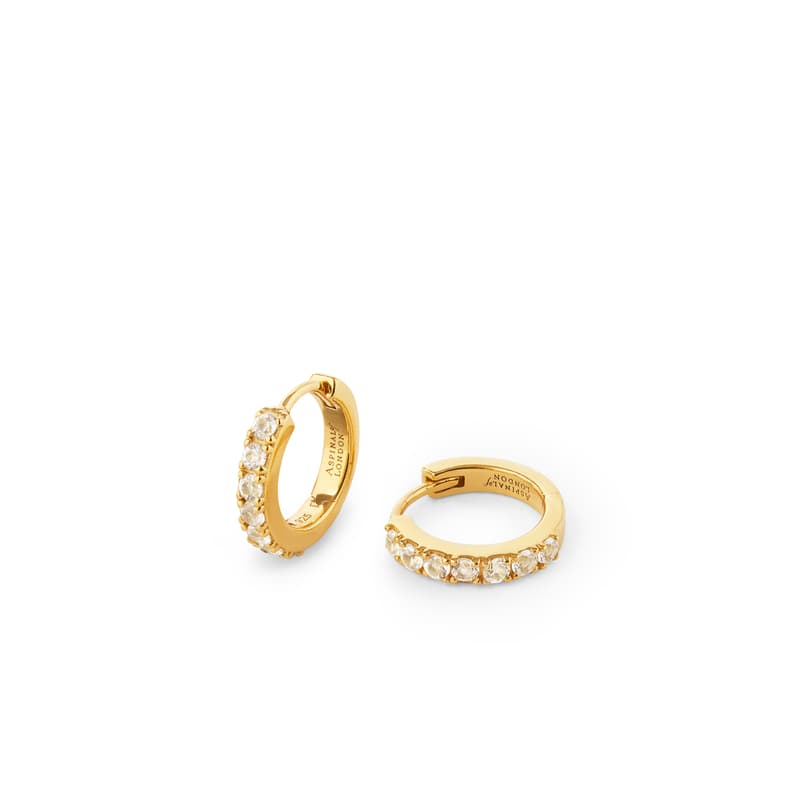 Pave Huggie Earrings in White Topaz & 18ct Gold Vermeil